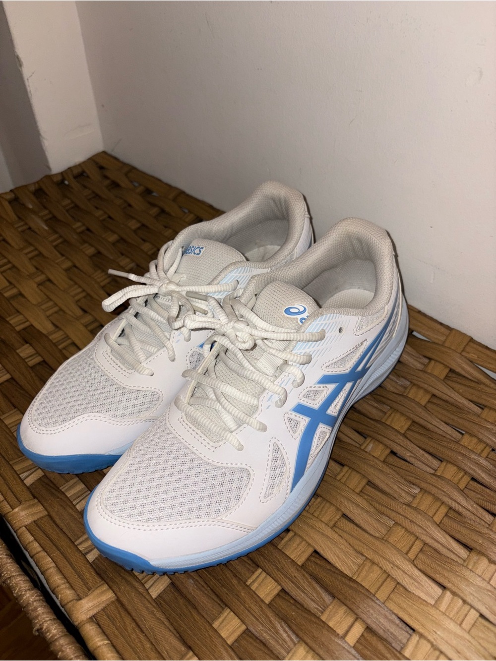 Asics White and Sky Blue Running Sneakers